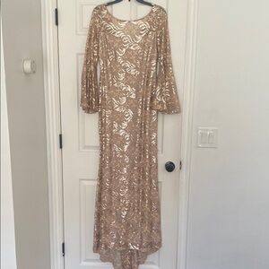 Calvin Klein Elegant Long Sleeve Lace Dress in Tan(Never worn)